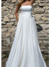 Strapless Satin White Lace Up Wedding Dress